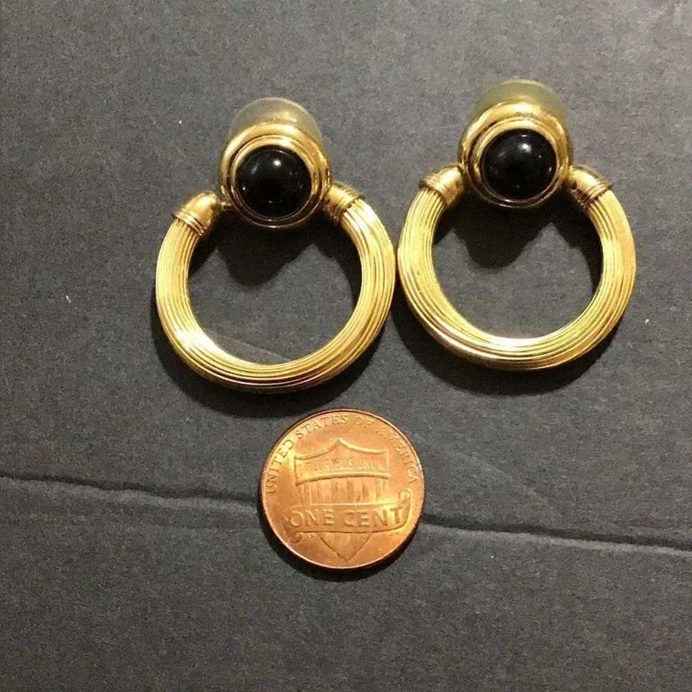 Earrings vintage black and gold hoops